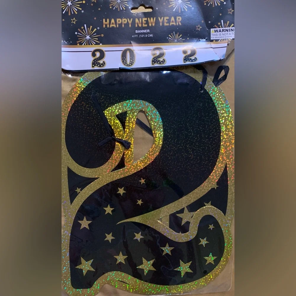 2022 Class Reunion Celebration or Child Birth Gold/Black Glittery Letter Banner